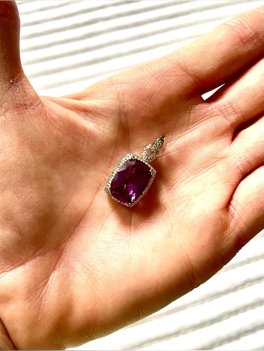 Sterling Silver Imitation Amethyst & CZ Halo Pendant - Picture 1 of 8
